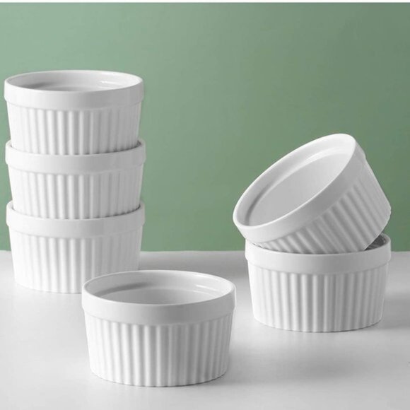 Set of 6 White Soufflé Dishes | 6 oz | Classic Round Ramekins | Oven | Microwave - Picture 1 of 5